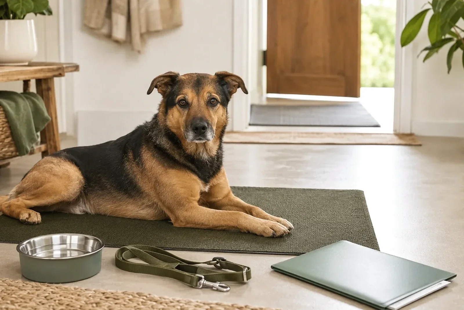 Hund liegt entspannt auf einer Matte